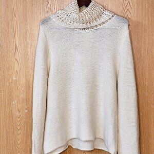 Eileen Fisher L/XL Wool Blend Ivory Cowl Neck Sweater - Size Tag Missing